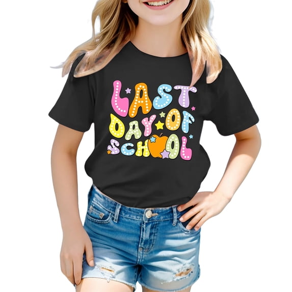 JCCXIN Children Boys Girls Tshirts Graduation Photo Last Day Of School Casual Short Sleeve Cartoon Print Round Neck Comfort Summer Teens Cozy Party Tee,Black,3-4 Years