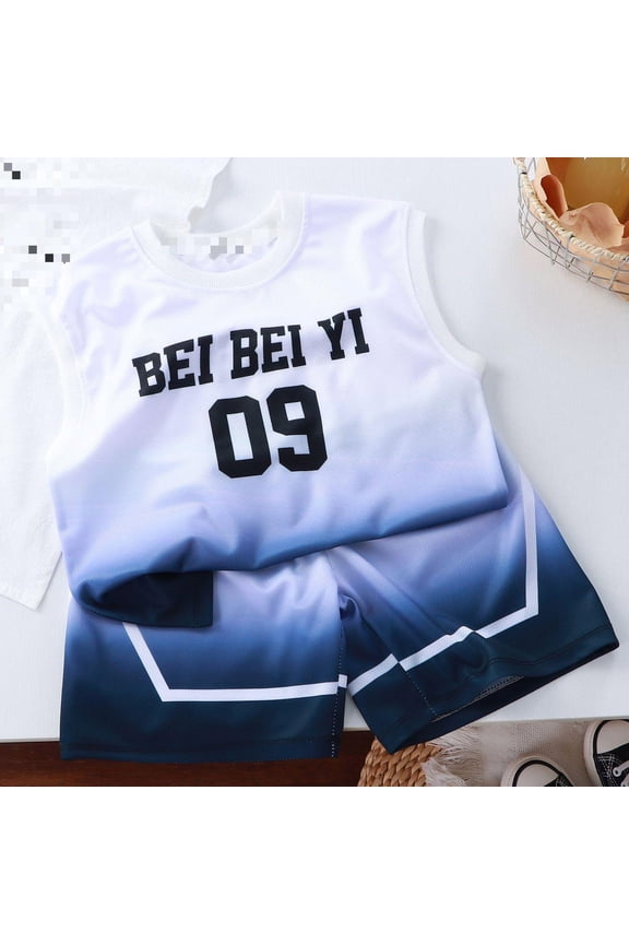 Children Outfit Sets Sports Suit Boys O-Neck Short Sleeve Suit Baby Basketball Suit Sleeveless Summer Leisure Clothes Sets