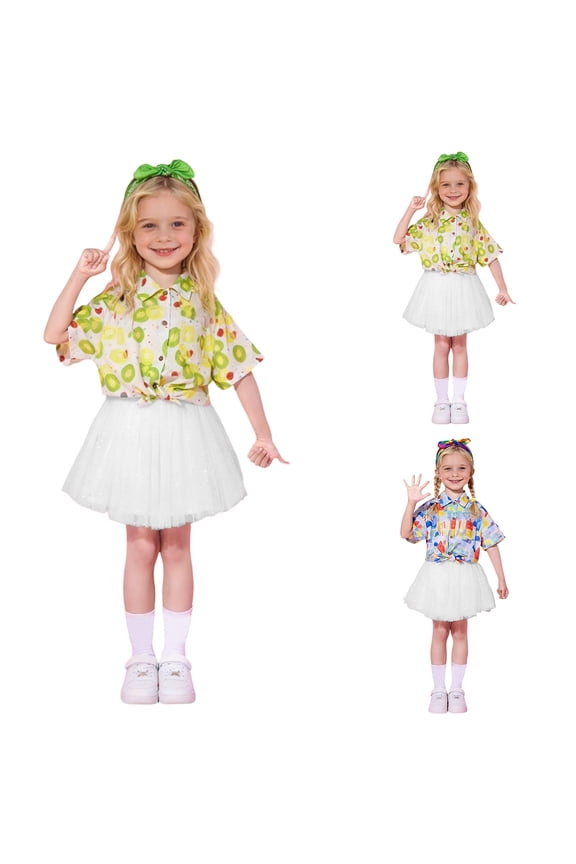 Children'S Outfit Printed Tshirts And Skirt Short Sleeve Collared Neck Performance Dance Stage Shows School Choir Cheerleading Team Wear Soft Home Outfits,Yellow,6-7 Years