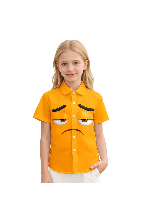 Children'S Tees Cool Cartoon Print Long Sleeve Casual Button Down Daily Wear Comfortable Open Front Adorable Beach Top,Orange,14-15 Years