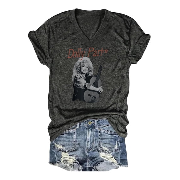 JCCXIN Dolly Portrait T Shirts For Women Short Sleeve V-Neck Country Music Star Parton Vintage Graphic Tees
