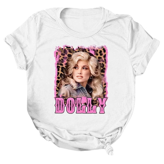 JCCXIN Dolly Women Graphic T-Shirt, Pink Leopard Frame Parton Portrait Tee, Country Music Tee