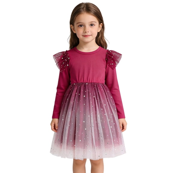 JCCXIN Girls Party Dress Fashion Starry Puff Sleeve Gown For Little Girls Formal Occasion Holiday Party Casual Dress Lovely 3-4 Years