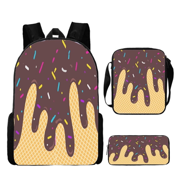 JCCXIN Ice-Cream Graphic School Backpack Set For Kids Boys Girls Primary Middle High School College Backpacks With Pencil Case Crossbody Bag 3 PC Sets Cute Lightweight Large Capacity Funny Bags,Brown