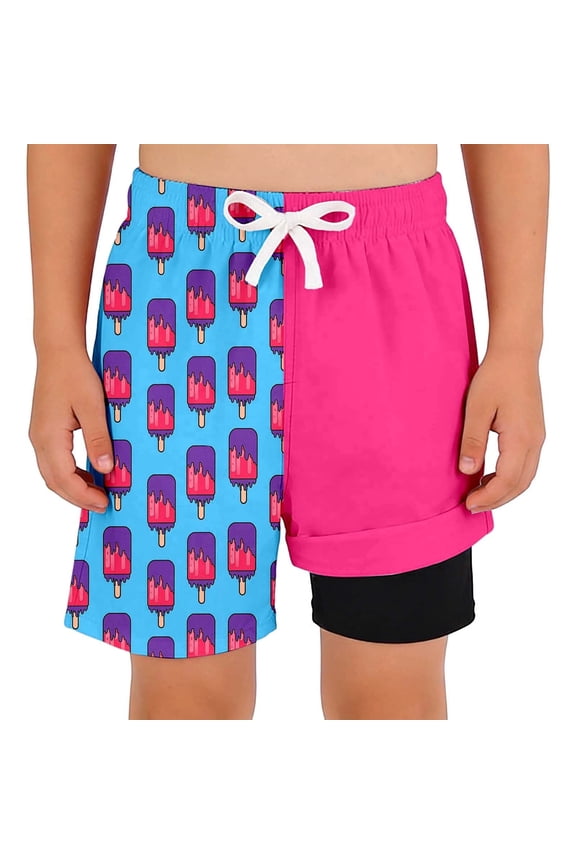 Boys Swimsuit Swim Trunks Ice Print Compression Liner Casual Swim Shorts Daily Wear Soft Vacation Beachwear,Sky Blue,11-12 Years