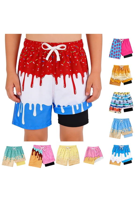 Kid Boys Swimsuit Swim Trunks Shorts Ice Print Elastic Waist Summer Water Play Comfortable Adorable Pool Beachwear,White,2-3 Years