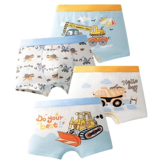 JCCXIN Kids Boys Underwear Cotton 4 Pack Soft Boxer Briefs Elastic Waist Cartoon Excavator Graphic Stretch Breathable Underpants Comfort Daily Wear,Light Blue,8-10 Years