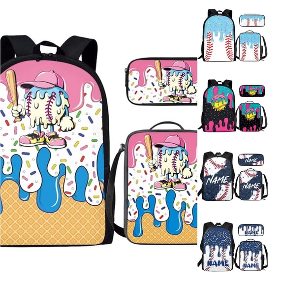 JCCXIN Kids Teen Boys Girls Backpack With Lunch Box Pencil Case 3 PC Sets Ice-Cream Baseball Graphic Primary Middle High School College Backpacks Lightweight Large Capacity Cool Daily Bags,Pink