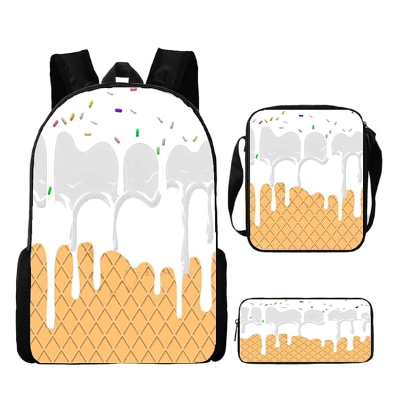 JCCXIN Kids Teen Boys Girls Backpack Set Ice-Cream Graphic Primary Middle High School College Backpacks With Pencil Case Crossbody Bag 3 PC Sets Cute Lightweight Large Capacity Funny Bags,Light Gray