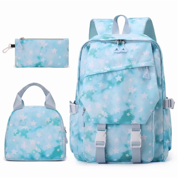 JCCXIN Kids Teen Girls Backpack With Lunch Box Pencil Case 3 PC Sets Primary Middle High School College Backpacks Tie Dye Cute Stars Graphic Bookbags Lightweight Large Capacity Lovely Daily Bags,Blue