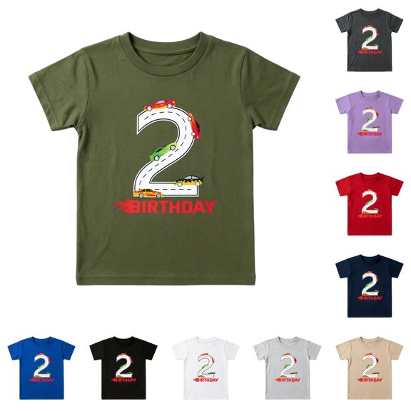 JCCXIN Little Boys 2Nd Birthday Tees Car Graphic Crew Neck Outdoor Active Tops Stretch Short Sleeve Summer School Soft Casual Everyday Clothes,Army Green,2-3 Years