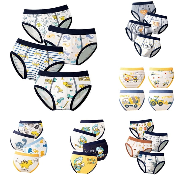 JCCXIN Little Boys Briefs Cotton 4 Pack Soft Underwear Elastic Waist Cartoon Graphic Stretch Breathable Underpants Comfort Everyday Wear,Blue,7-8 Years