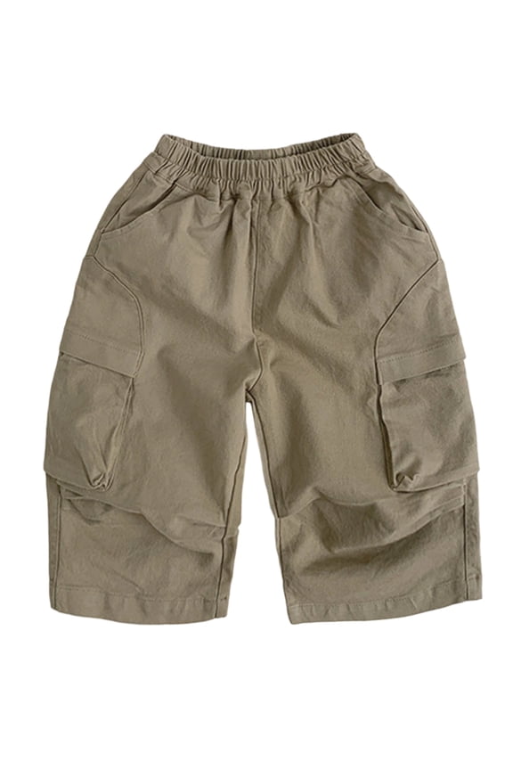 Little Boys Casual Pants Cotton Lightweight Pants Relaxed Fit Elastic Waist Trouser With Pocket Outdoor Spring Fall Casual Daily Wear Stylish Street Bottoms,Khaki,3-4 Years