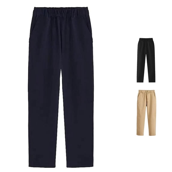 JCCXIN Little Boys School Uniform Pants Flat Front Stretch Chino Pants Dressy Elastic Waist Straight Leg Lightweight Trouser With Pockets Solid Color Casual Daily Soft Street Trouser,Navy,13-14 Years