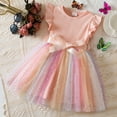 thumbnail image 1 of JCCXIN Little Girls Dresses Cotton Tulle Rainbow Fly Sleeve Tiered Tutu Ball Gown Prints Bowknot Birthday Wedding Clothes Crew Neck Sweet Party Sundress,Pink,3-4 Years, 1 of 8
