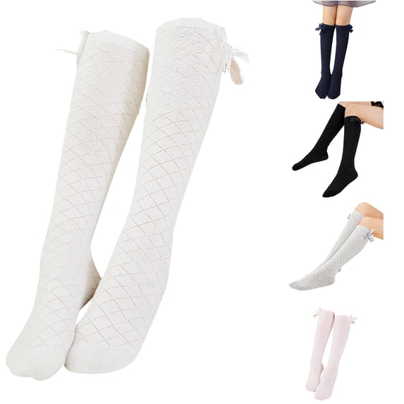 JCCXIN Little Girls Socks Cotton Mesh Knee High Sweet Bow Socks Breathable Outdoor Soft Indoor Daily Wear,White,3-8 Years