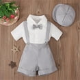 thumbnail image 1 of JCCXIN Outfit Sets Boys Summer Gentlemen's Suit Short Sleeved Shirt With Bow + Suspenders Shorts + Hat Three Piece Children Suit Cute Clothes Sets, 1 of 8
