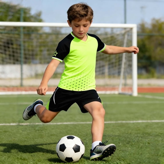 JCCXIN Outfit Sets Boys Youth Football O-Neck Short Sleeve T-Shirts Shorts Athletic Training Sportswear Kids Team Practice Play Cute Clothes Sets