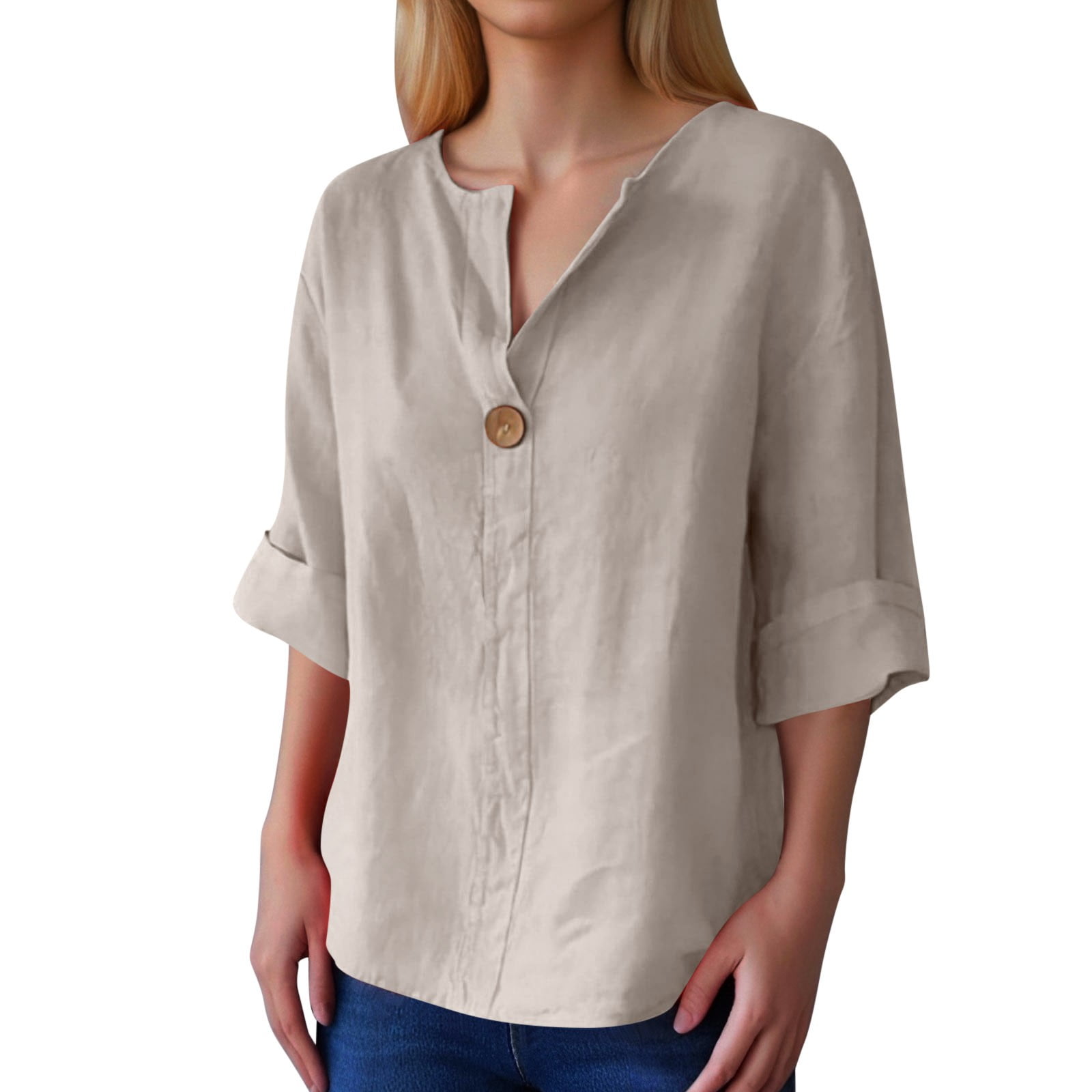 JCCXIN Shirts For Women Ladies V Neck Button Down Shirt Casual Blouse ...