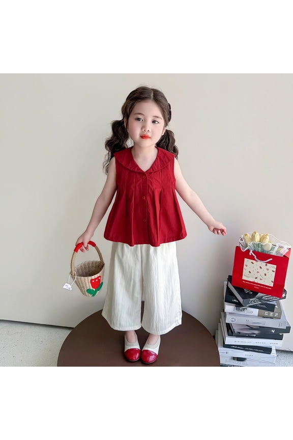 Stylish Summer Outfit Sets O-Neck For Girls Korean Fashion Toddler Two Piece With Tank Tops And Casual Pants Boho Clothes Sets