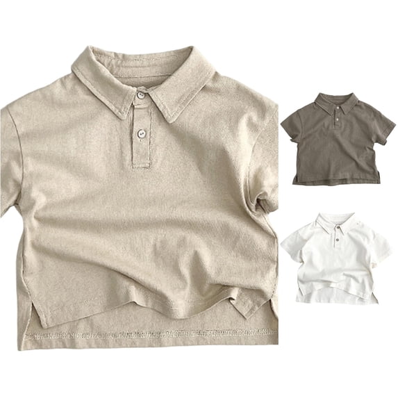 JCCXIN Boys School Uniform Polo Shirt Short Sleeve Solid Color Shirts Stretch Button Closure Collared Active Tops Summer Comfort Casual Daily Clothes,Khaki,3-4 Years