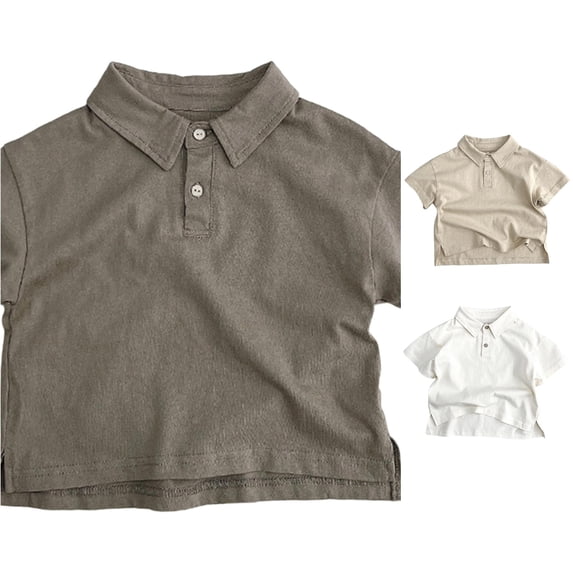 JCCXIN Boys School Uniform Polo Shirt Short Sleeve Solid Color Shirts Stretch Button Closure Collared Active Tops Summer Cozy Casual Daily Clothes,Brown,5-6 Years