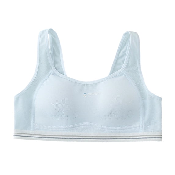 JCCXIN Teen Girls Training Bras Padded Wireless Junior Sports Bras Soft Seamless Cami Elastic Wide Strap School Everyday Comfort Breathable Bralette,Light Blue,14-16 Years