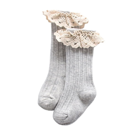 JCCXIN Toddler Baby Boys Girls Crew Socks Knee Hight Soft Lace Princess Solid Color Summer Stretchy Cute Home Socks,Light Gray,3-5 Years