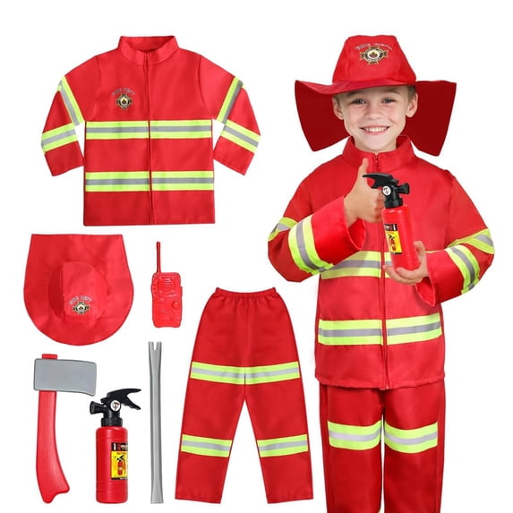 JCCXIN Toddler Baby Boys Girls Halloween Fireman Outfits Career Role Play Dress-Up Party Clothes Coat And Pants With Accessories Set Trick Or Treat School Carnival Cute Outfit Sets,Red,18-24 Months