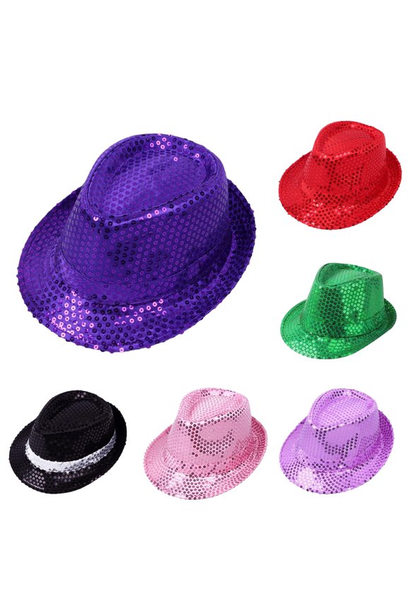 Toddler Baby Boys Girls Jazz Hat With Sparkly Sequin Party Hats Stage Dance Performance Wide Brim Funny Vacation Festival Cap,PP,3-16 Years