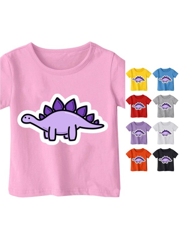 Toddler Baby Boys Girls T-Shirts Short Sleeve Cotton Tees Cartoon Dinosaur Print Graphic Crew Neck Loose Fit Outdoor Sports School Days Summer Casual Daily Wear Sweet Beach Tops,Pink,6-7 Years