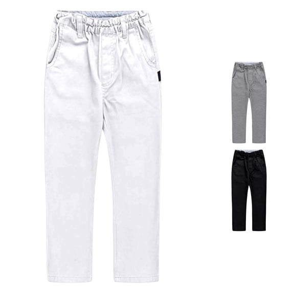 JCCXIN Toddler Baby Boys School Uniform Pants Flat Front Stretch Chino Pants Dressy Elastic Waist Straight Leg Trouser With Pockets Solid Color Casual Daily Adorable Trousers,White,4-5 Years