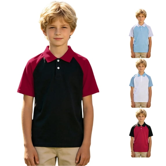 JCCXIN Toddler Baby Boys School Uniform Polo Shirt Short Sleeve Patchwork Golf Shirts Stretch Active Tops Button Closure Collared Summer Comfort Casual Everyday Clothes,Black,11-12 Years