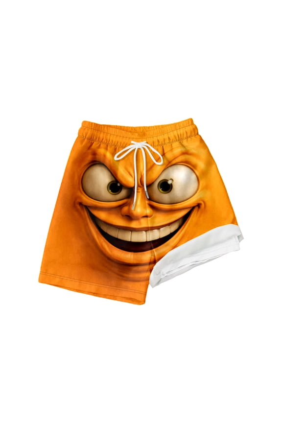 Toddler Baby Boys Shorts Funny Faces Graphic Casual Elastic Waist Playwear Cozy Holiday Summer Wear,Orange,8-10 Years