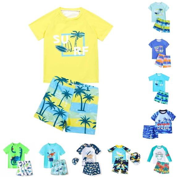 JCCXIN Toddler Baby Boys Swimsuit Coconut Tree Surfboard Print Swim Trunks Short Sleeve Shirt Cool Pool Beachwear,Yellow,3-4 Years