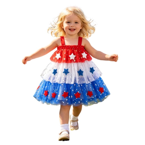 JCCXIN Toddler Baby Girls Dress Dresses 4Th Of July Stars Stripes Sequins Tiered Tulle Tutu Festival Patriotic Sleeveless Spaghetti Strap Casual Lovely Summer Daily Wear,Red,3-4 Years