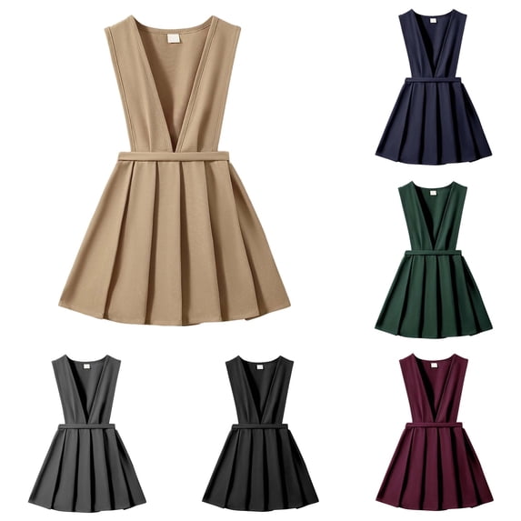 JCCXIN Toddler Baby Girls Dress Dresses Back To School Uniform Formal Pleated Suspender Dresses Solid Color Spring Fall Summer Daily Wear Sweet Holiday Sundress,Khaki,8-9 Years