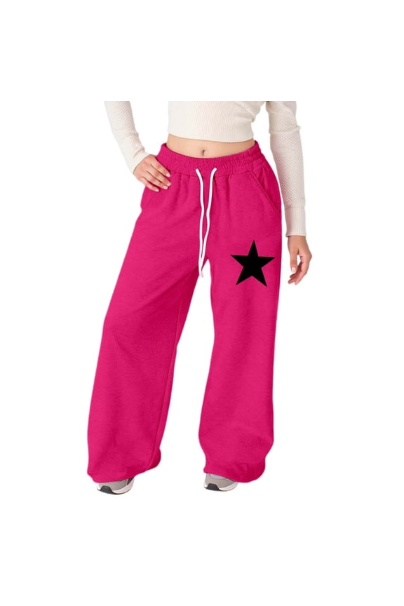 Toddler Baby Girls Pants Star Printed Bow Tie Wide Leg Joggers Lightweight Straight Leg Athletic With Pockets Casual Comfort Soft Home Trousers,Hot Pink,8-9 Years
