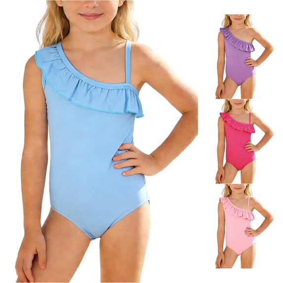JCCXIN Toddler Baby Girls Swimwear One-Piece Tankini Ruffles Solid Color Swim Wear Spaghetti Strap One Shoulder Surfing Summer Water Play Lovely Vacation Swimsuit,Light Blue,15-16 Years