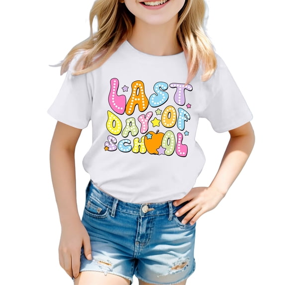 JCCXIN Toddler Baby Girls T-Shirts Graduation Photo Last Day Of School Casual Short Sleeve Cartoon Print Round Neck Comfort Summer Adorable Party Tee,White,12-13 Years
