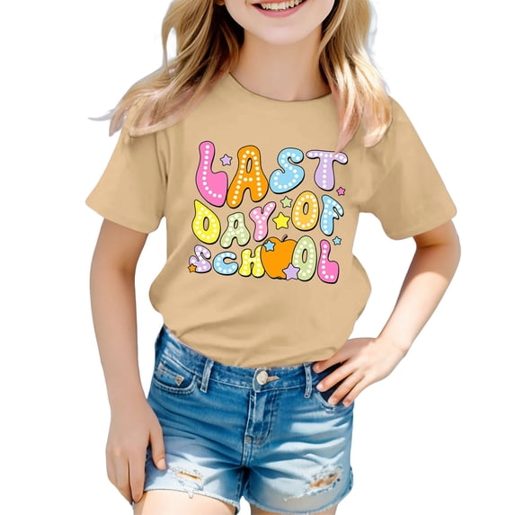 JCCXIN Toddler Baby Girls T-Shirts Graduation Photo Last Day Of School Casual Short Sleeve Cartoon Print Round Neck Comfort Summer Teens Soft Beach Tees,Khaki,12-13 Years