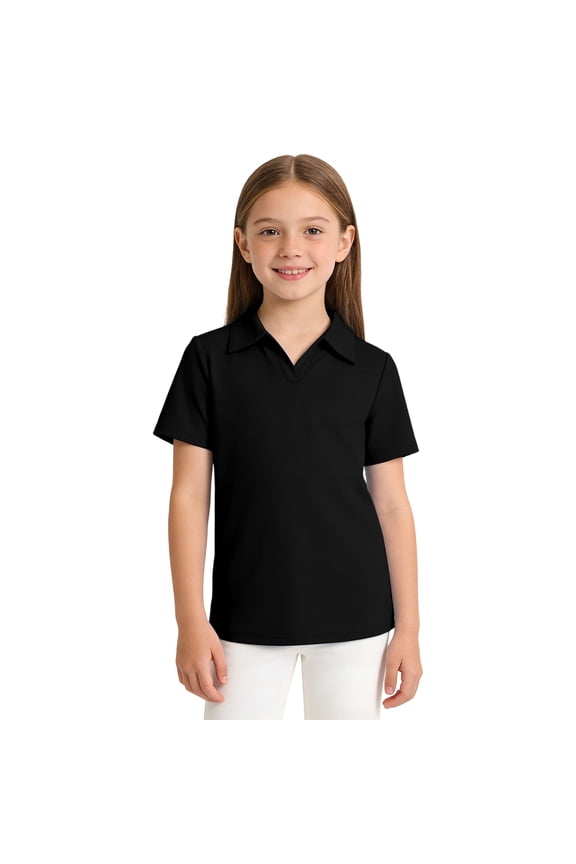 Toddler Baby Girls Tshirts Polo Neck Solid Color Breathable Casual Play Comfortable Everyday Classic Beach Top,Black,7-8 Years