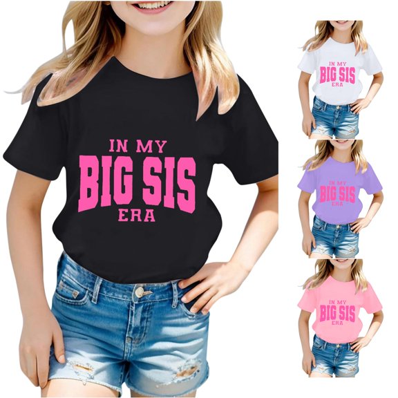 JCCXIN Toddler Baby Tshirts Girls Short Sleeve Tees Big Sister Letter Print Graphic Crew Neck Loose Fit Outdoor Sports School Days Summer Casual Daily Wear Lovely Vacation Tops,Black,1-2 Years