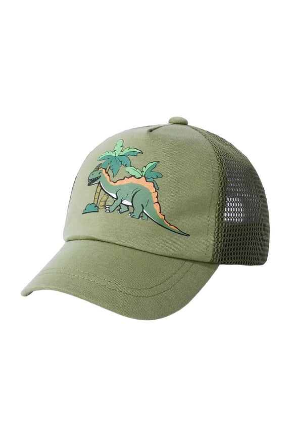 Toddler Baseball Cap Boys Trucker Hat Dinosaur Graphic Breathable Mesh Adjustable Lightweight School Days Caps Summer Daily Outdoor Adorable Vacation Sports Hats,Army Green,3-5 Year