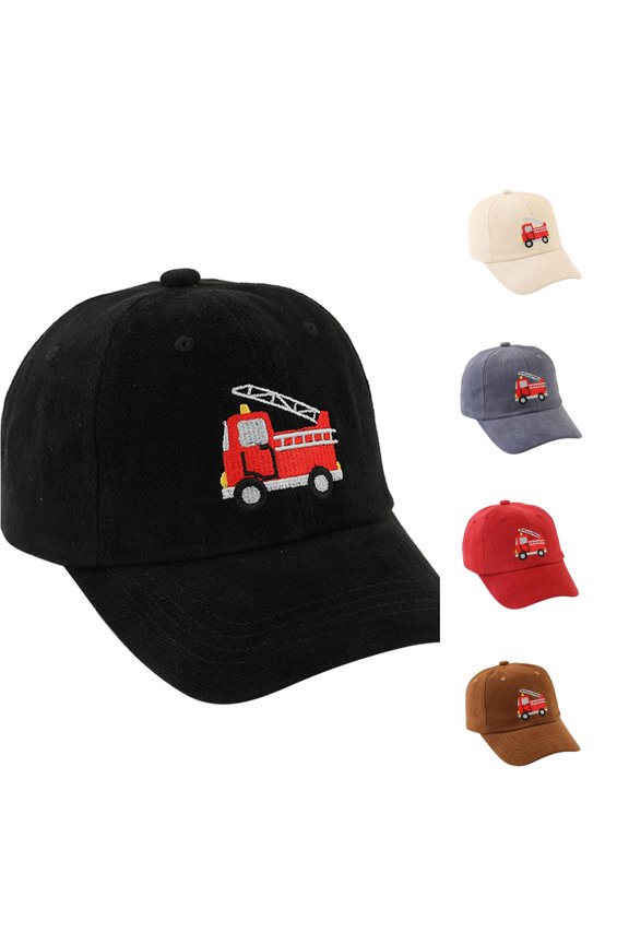 Toddler Baseball Cap Boys Trucker Hat Fire Engine Embroidery Adjustable Lightweight School Days Caps Spring Fall Daily Outdoor Casual Vacation Sports Hats,Black,2-5 Years