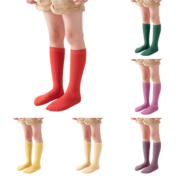 JCCXIN Toddler Boys Girls Knee High Socks Cotton School Uniform Frilly Socks Breathable Athletic Outdoor Sports Socks Stretchy Indoor Daily Wear,Watermelon Red,1-12 Years