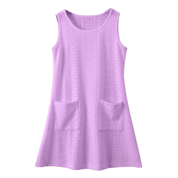 JCCXIN Toddler Girls Dresses Crew Neck Solid Color Summer Boho Tie Shoulder Midi Tiered Pockets Casual Lovely Photo Shot Sundress,Purple,3-4 Years