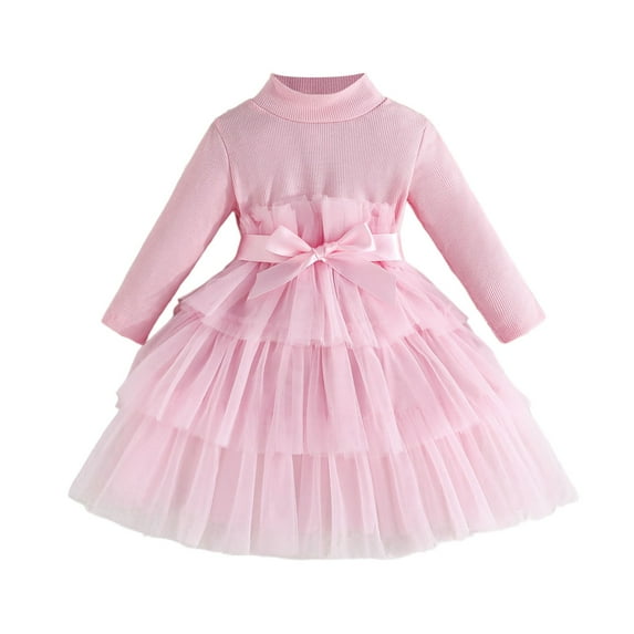 JCCXIN Toddler Girls Dresses Elegant Girls Long Sleeve High Neck Solid Color Tiered Dress For And Autumn Party Occasion Girls Clothes 9-12 Months