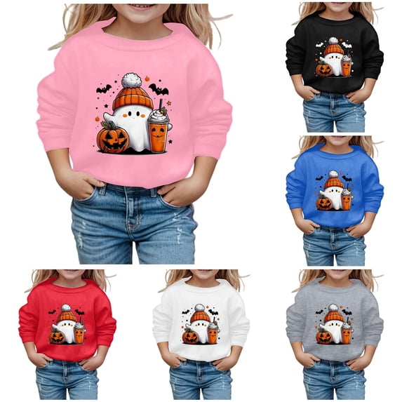 JCCXIN Toddler Girls Sweatshirt Halloween Oversized Pullover Pumpkin Ghost Graphic Long Sleeve Crew Neck Outdoor Playwear Casual Fall Winter School Daily Wear Cozy Party Tops,Pink,3-4 Years