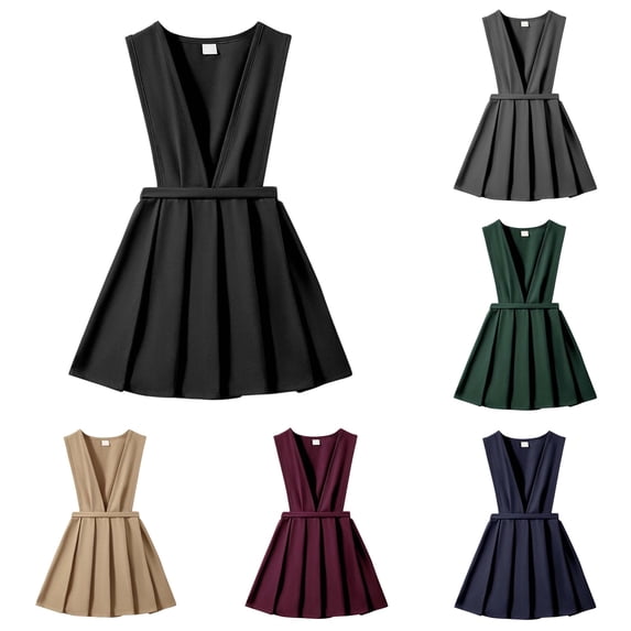 JCCXIN Toddler Kid Girls Dress Dresses Back To School Uniform Formal Pleated Suspender Dresses Solid Color Spring Fall Summer Daily Wear Cozy Holiday Sundress,Black,3-4 Years
